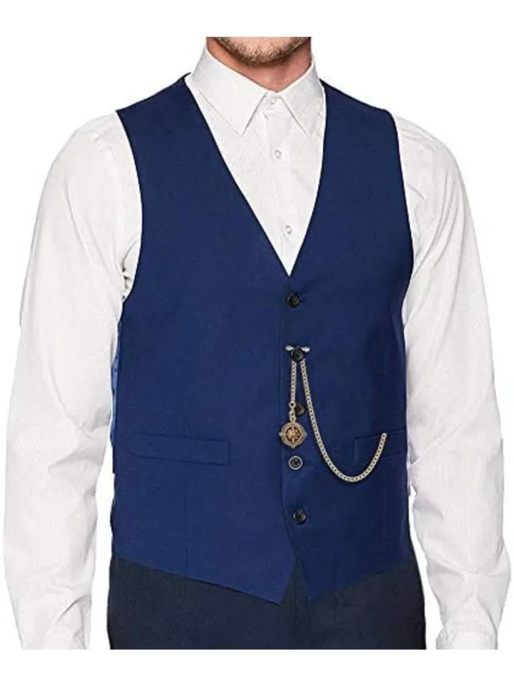 Vintage-Inspired Men's Pocket Watch Chain with Antique Compass Pendant & Hooks